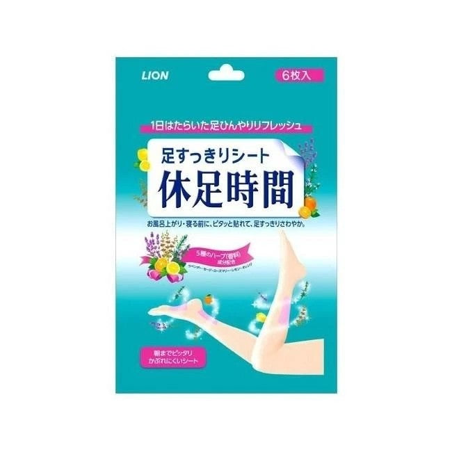 Lion Kyusoku Jikan Cooling Gel Sheets for Legs & Feet, 6 Sheets, Made in Japan