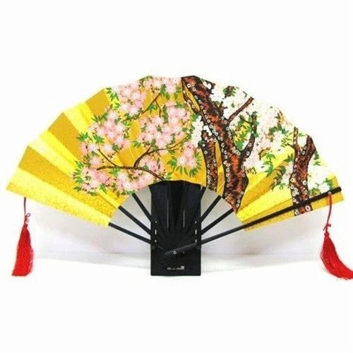 Japanese Decorative Gold Sakura Display Fan w/ Stand & Box Made in Japan