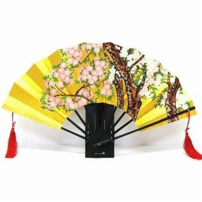 Japanese Decorative Gold Cherry Blossom Display Fan with Stand & Box, Made in Japan