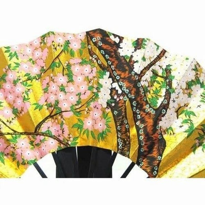 Japanese Decorative Gold Cherry Blossom Display Fan with Stand & Box, Made in Japan